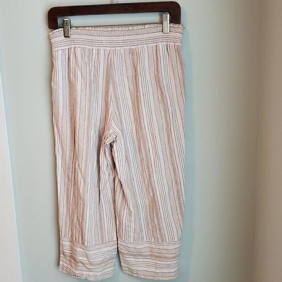 LAND AND SEA WOMEN'S STRIPE TAUPE CROPPED LENGTH LINEN PANTS SIZE MEDIUM - Picture 4 of 6